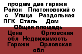 продам два гаража › Район ­ Платоновский с/с › Улица ­ Раздольная ПГК “Сталь“ › Дом ­ 902, 903 › Общая площадь ­ 21 › Цена ­ 250 - Орловская обл. Недвижимость » Гаражи   . Орловская обл.